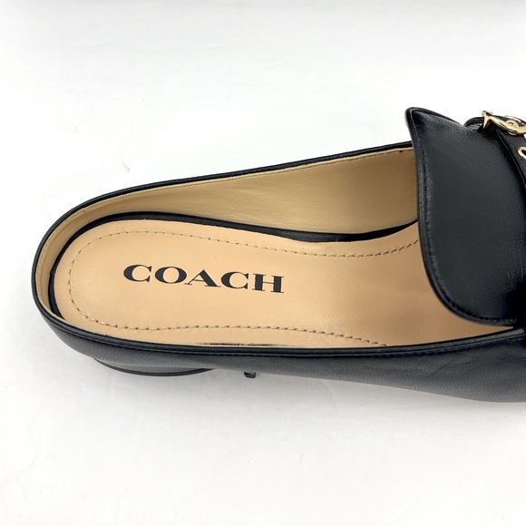 COACH BLACK ALL LEATHER IRENE MULE LOAFER EITH GOLD LOGO & HARDWARE, SIZE 7-B - Picture 12 of 16